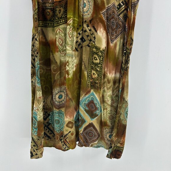 Y2K Bohemian Boho Beaded Mini Dress Women's L Brown Green Sleeveless Lightweight - Picture 3 of 10